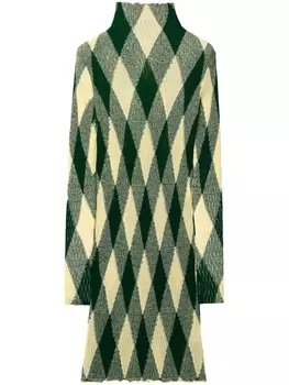 Burberry платье в рубчик с узором аргайл, зеленый