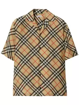 Burberry шелковая рубашка в клетку Nova Check, нейтральный цвет