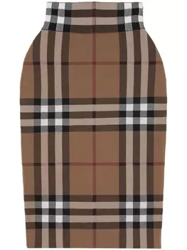 Burberry жаккардовая юбка миди в клетку Vintage Check, коричневый