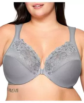 Бюстгальтер на косточках Cotton Wonder размера Plus с застежкой спереди #1241 Glamorise, серебряный