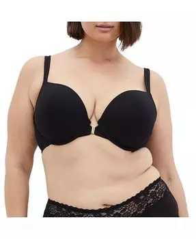 Бюстгальтер Plus Size Smooth & Chic Front Close из хлопка Push Up CITY CHIC, черный