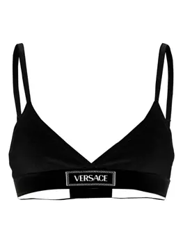 Бюстгальтер с интарсией и логотипом Versace, черный