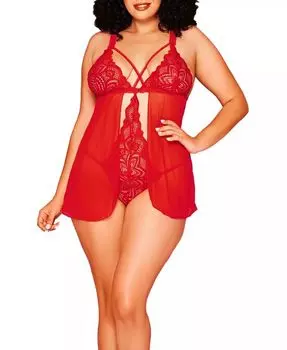 Бюстгальтер Stella Plus Size Galloon с кружевом и сеткой, мягкими чашечками, с прикрепленным боди внутри и отлетной передней частью Hauty, красный