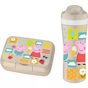 Бутылка-поилка KOZIOL "CANDY L PEPPA PIG", (набор), 426 мл, + ланч-бокс OASE PEPPA PIG, 100% перерабатываемая продукция, CO-нейтральное производство, цвет sand