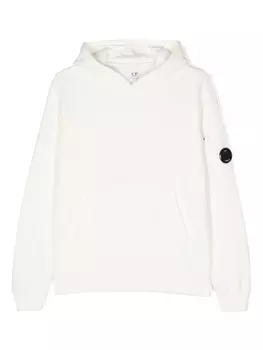 C.P. Company Kids Lens-patch cotton hoodie, белый