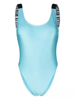 Calvin Klein купальник в рубчик с логотипом, синий