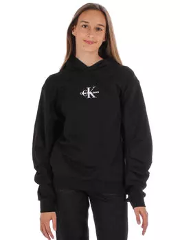 Calvin Klein Свободная хлопковая толстовка для девочек, черный