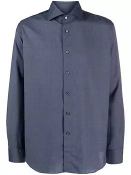 Canali spread-collar cotton shirt, синий