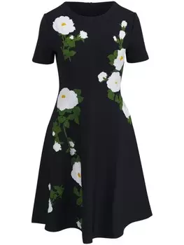 Carolina Herrera расклешенное платье миди с цветочным жаккардом, синий