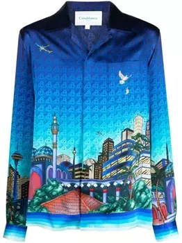Casablanca шелковая рубашка с кубинским воротником, синий
