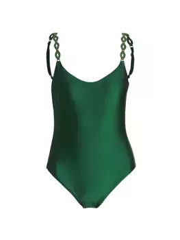 Цельный купальник August с декорированными бретелями Zimmermann, цвет forest green