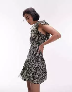 Чайное платье с развевающимися рукавами Topshop
