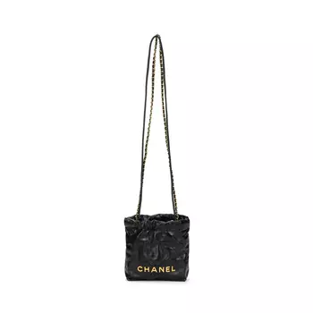 CHANEL 22 Сумка Mini 23S из блестящей телячьей кожи черного цвета