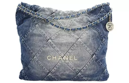 CHANEL 22 сумки из потертого денима, мусорный мешок, сумка-шоппер, сумка через плечо, унисекс, стираный деним, синий