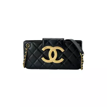 CHANEL Сумка-багет из овчины, сумка через плечо, женская, черная