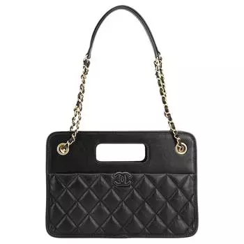 CHANEL Сумка через плечо из телячьей кожи, женская, черная, Trumpets