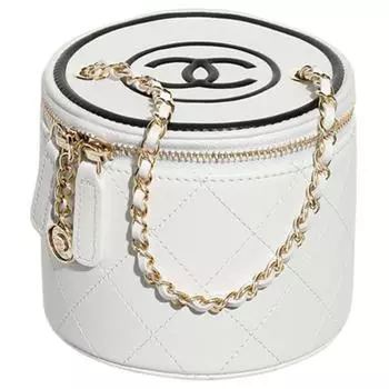 CHANEL Сумка-цилиндр из овчины, на одно плечо, женская, белая