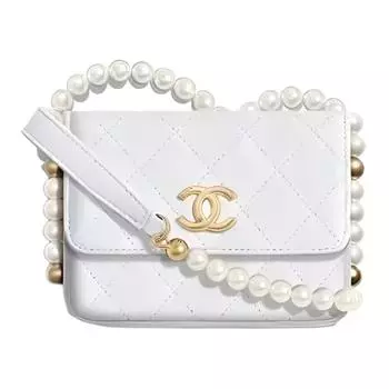 CHANEL Сумка-держатель для карт из телячьей кожи, сумка через плечо, женская, белая