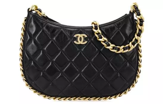CHANEL Сумка-хобо из овчины, сумка через плечо, женская сумка Trumpets, черная