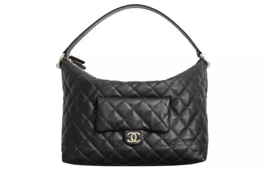 CHANEL Сумка-хобо из телячьей кожи, на одно плечо, очень большая, женская, черная