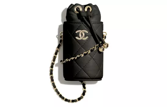 CHANEL Сумка-ведро из овчины, мини, через плечо, женская, черная
