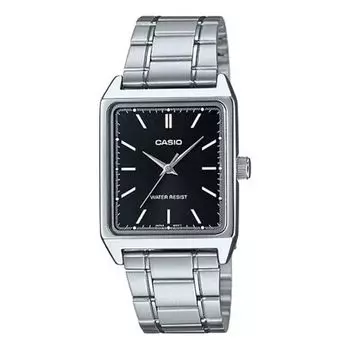 Часы CASIO Square Stainless Steel Band Stainless Steel Strap Black Analog, черный