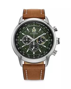 Часы Citizen Eco-Drive Avion с хронографом и кожаным ремешком, 44 мм, зеленый