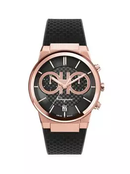 Часы FERRAGAMO с сапфировым стеклом Chrono из розового золота с ремешком FERRAGAMO, черный