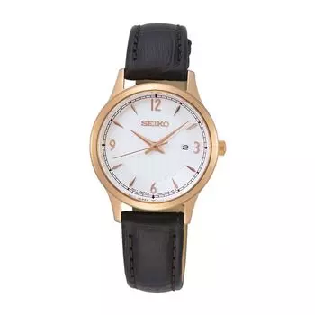 Часы из коричневой кожи Seiko