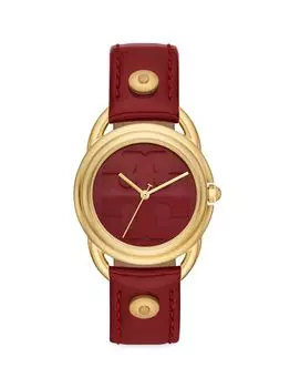 Часы Miller Goldtone из нержавеющей стали и кожаного ремешка Tory Burch, красный