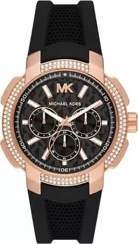 Часы наручные Michael Kors Oversized Sydney Pav Rose Gold-Tone and Silicone, черный