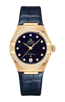 Часы Omega Constellation coaxial master chronometer из желтого золота с бриллиантами 29 мм