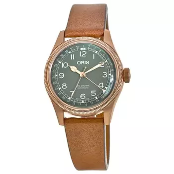 Часы Oris Big Crown Pointer Date с зеленым циферблатом и коричневым кожаным ремешком, унисекс 01 754 7749 3167-07 5 17 69GBR