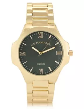 Часы U.S. Polo Assn Mens Gold Link With Green Face, золотой