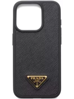 Чехол для iPhone 15 Pro с треугольным логотипом Prada, черный