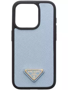 Чехол для iPhone 15 Pro с треугольным логотипом Prada, синий