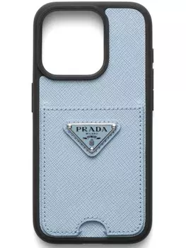 Чехол для iPhone 15 Pro с треугольным логотипом Prada, синий