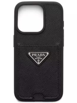 Чехол для iPhone 15 Pro с треугольным логотипом Prada, черный
