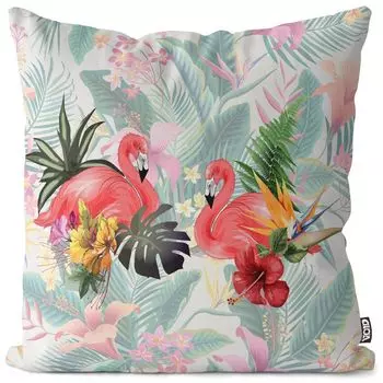 Чехол на подушку VOID Tropics Flamingos, полиэстер, водонепроницаемая подушка для улицы и дома. Размер: 80 x 80 см.