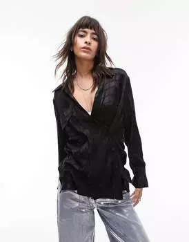 Черная атласная рубашка Topshop Self Check