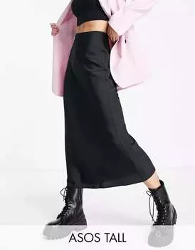 Черная атласная юбка-комбинация асимметричного кроя ASOS DESIGN Tall