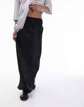 Черная атласная юбка макси Topshop