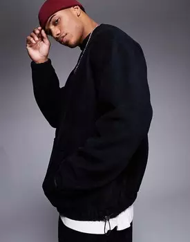 Черная флисовая толстовка оверсайз с застежками ASOS Design