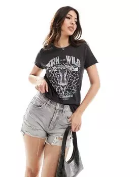 Черная футболка ONLY с принтом Born Wild