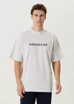 Черная футболка с логотипом цвета экрю Balenciaga