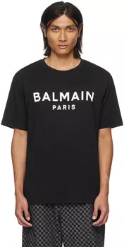 Черная футболка с принтом Balmain
