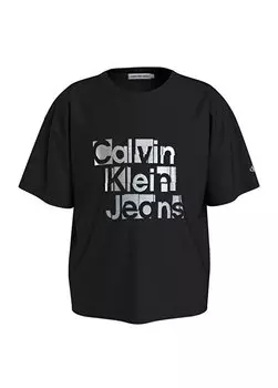 Черная футболка с принтом для девочек ФУТБОЛКА METALLIC CKJ BOXY Calvin Klein, черный