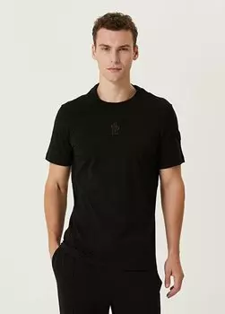 Черная футболка с вышитым логотипом Moncler