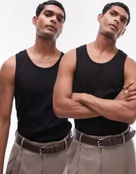 Черная футболка в рубчик из двух комплектов Topman
