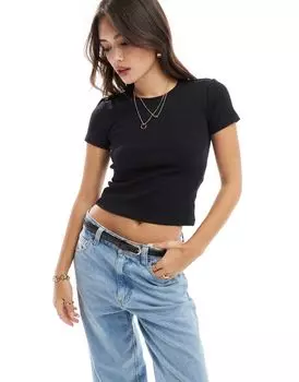 Черная футболка в рубчик с круглым вырезом Vero Moda